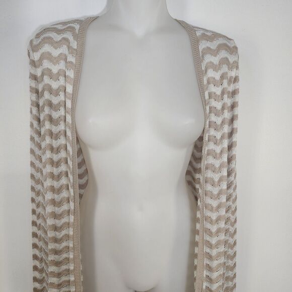 Ann Taylor LOFT Cardigan Sweater XS White Beige Chevron Open Front Open Knit - Picture 3 of 10
